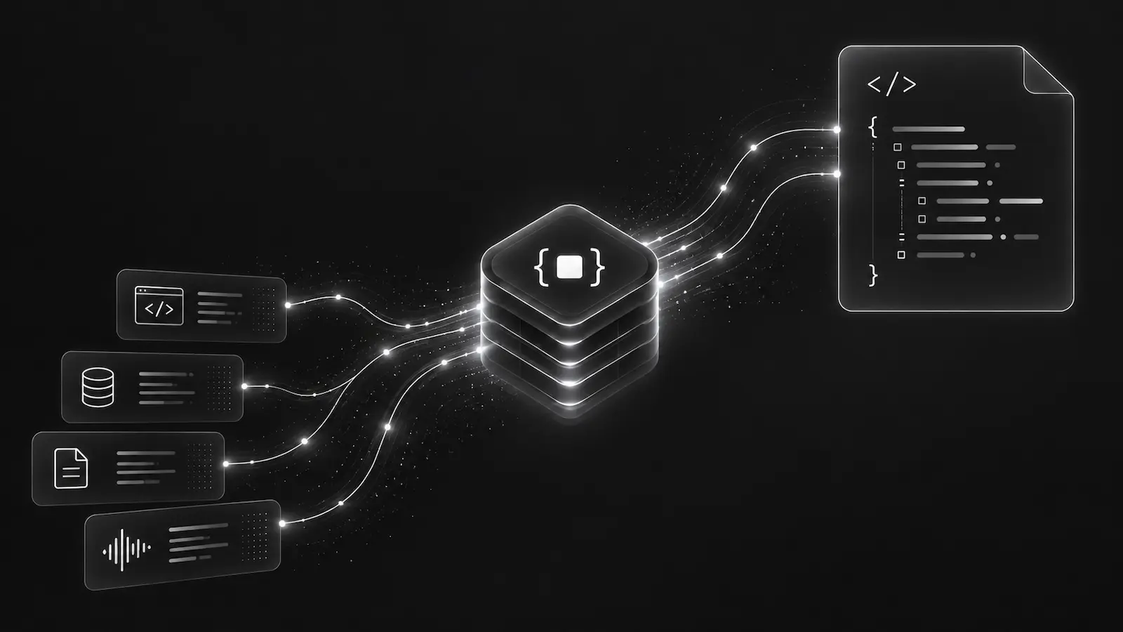 Browser, database, document, and event signals flowing into a structured debug bundle